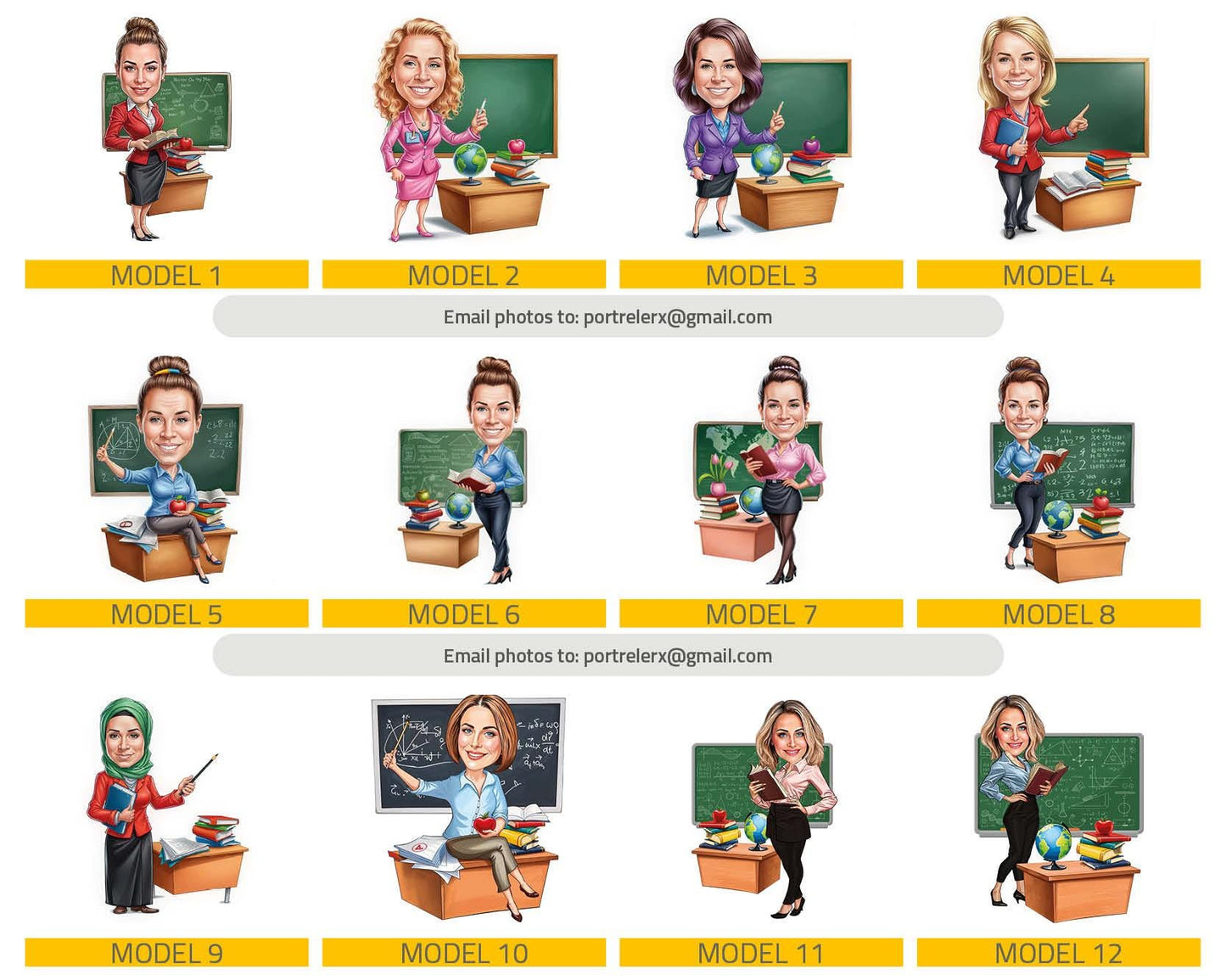 Funny Gift for Elementary School Teacher β Custom Figurine, Magnet, Keychain & Car Charm β Personalized Portrait from Photo