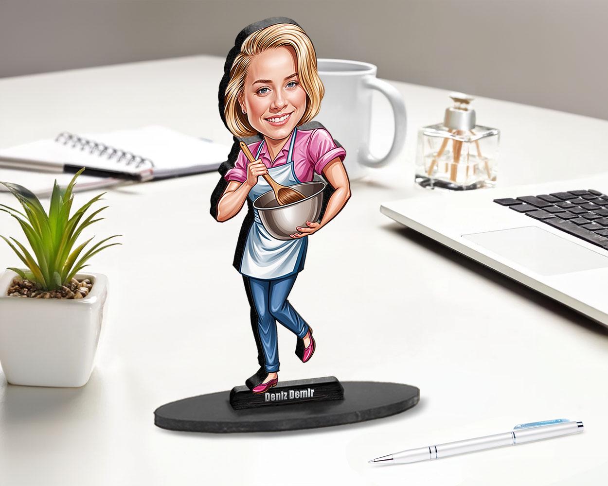 Custom Female Chef Figurine | Personalized Gift for Mom, Wife or Friend | Cooking Caricature, Magnet, Keychain & Car Charm