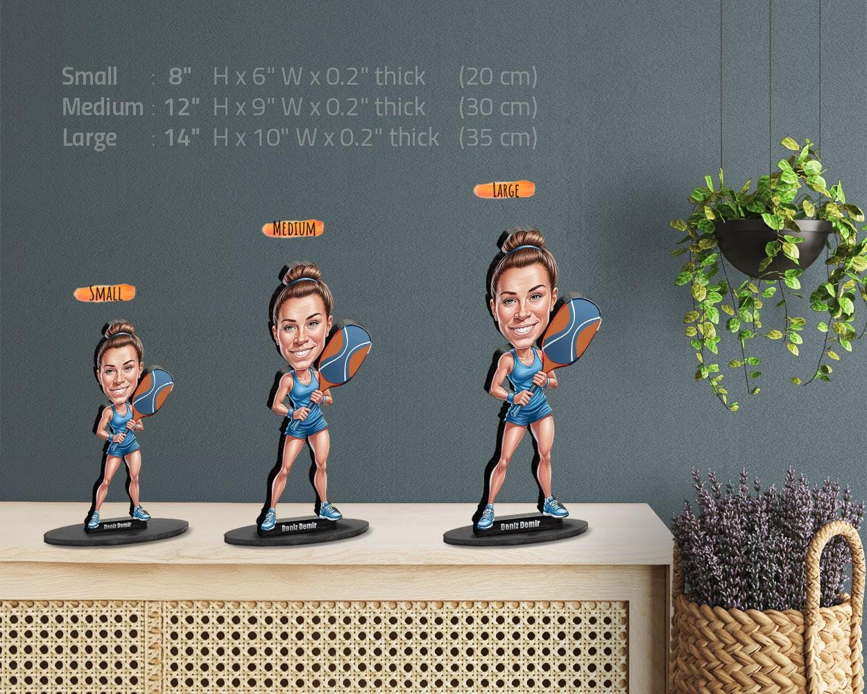 Personalized Pickleball Player Gift | Pickleball Teacher Caricature Portrait From Your Photo | 3D Wooden Figurine Trinket- PCT13