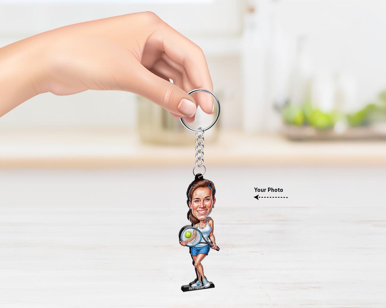 Personalized Tennis Coach or Player Gift β Custom Funny Figurine, Magnet, Keychain & Car Charm β Unique Portrait from Your Photo