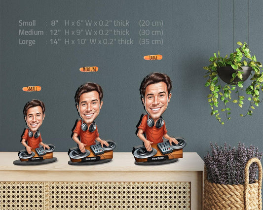 Personalized DJ Gift | Custom Fun Dj Gift Caricature Portrait From Your Photo | 3D Wooden Figurine Trinket- DJ132