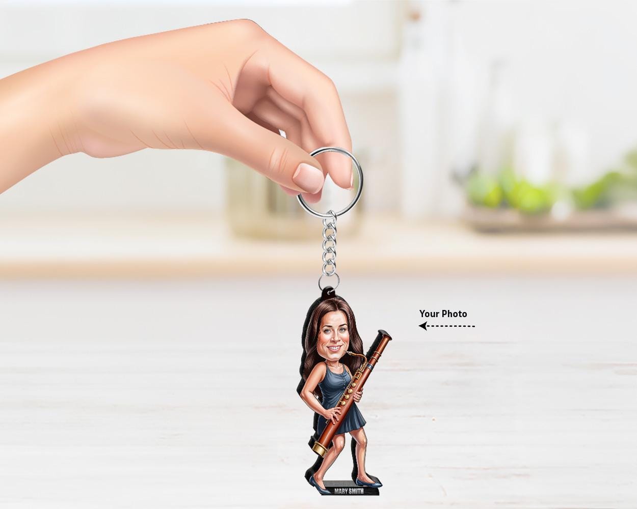 Personalized Bassoon Player Gift | Custom Fagott Figurine from Your Photo | Funny Musician Caricature – Magnet, Keychain, Car Charm
