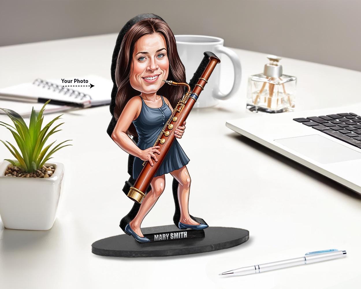 Personalized Bassoon Player Gift | Custom Fagott Figurine from Your Photo | Funny Musician Caricature – Magnet, Keychain, Car Charm