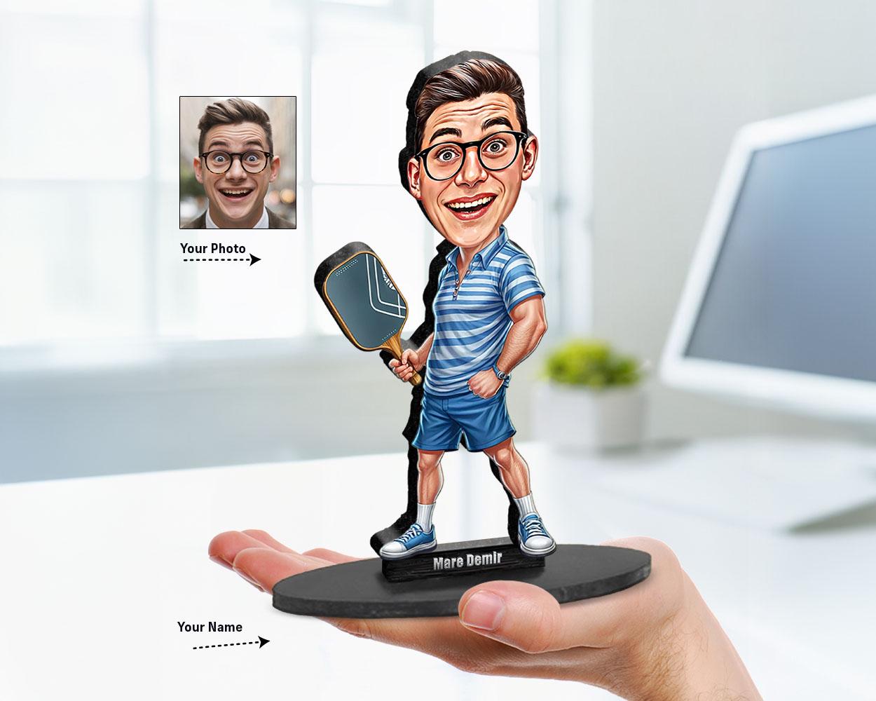 Personalized Pickleball Player Gift | Pickleball Teacher Caricature Portrait From Your Photo | 3D Wooden Figurine Trinket- PCT13