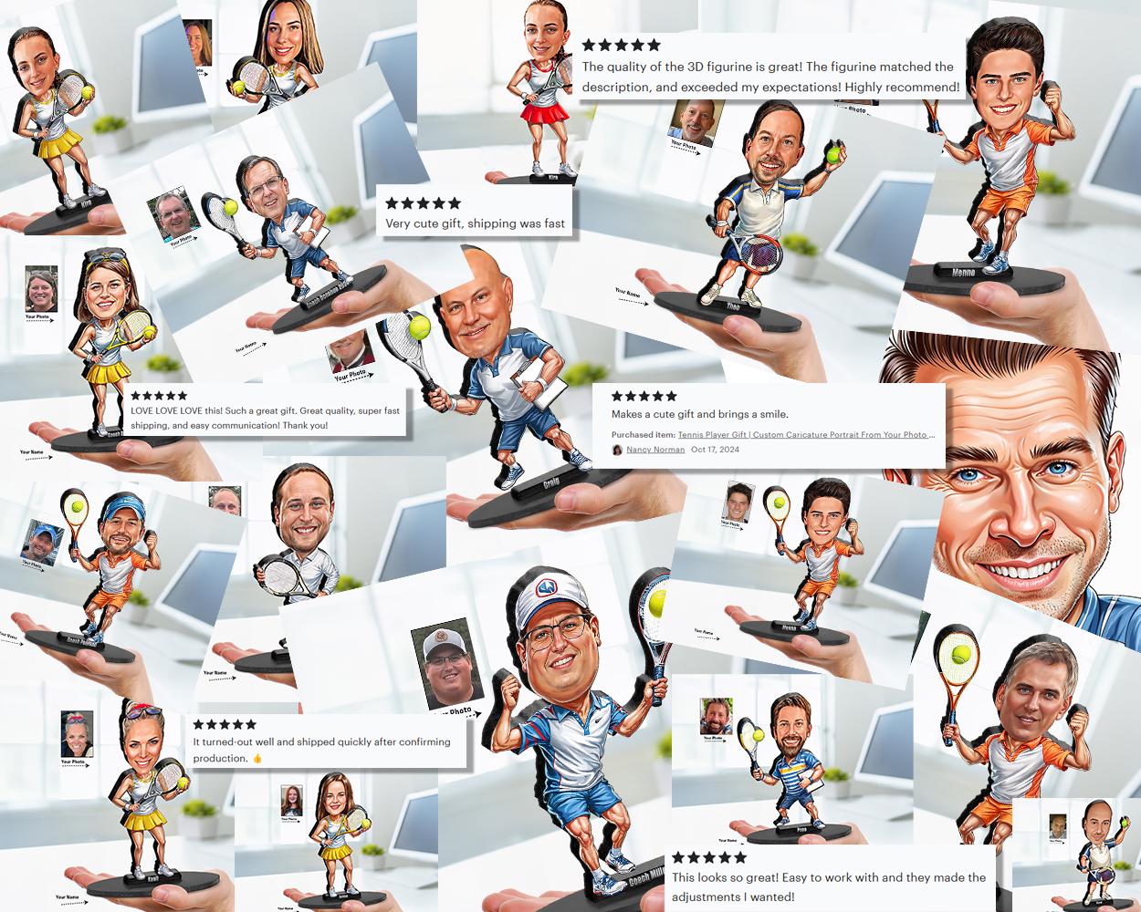 Personalized Tennis Player Gift β Custom Caricature Figurine from Your Photo