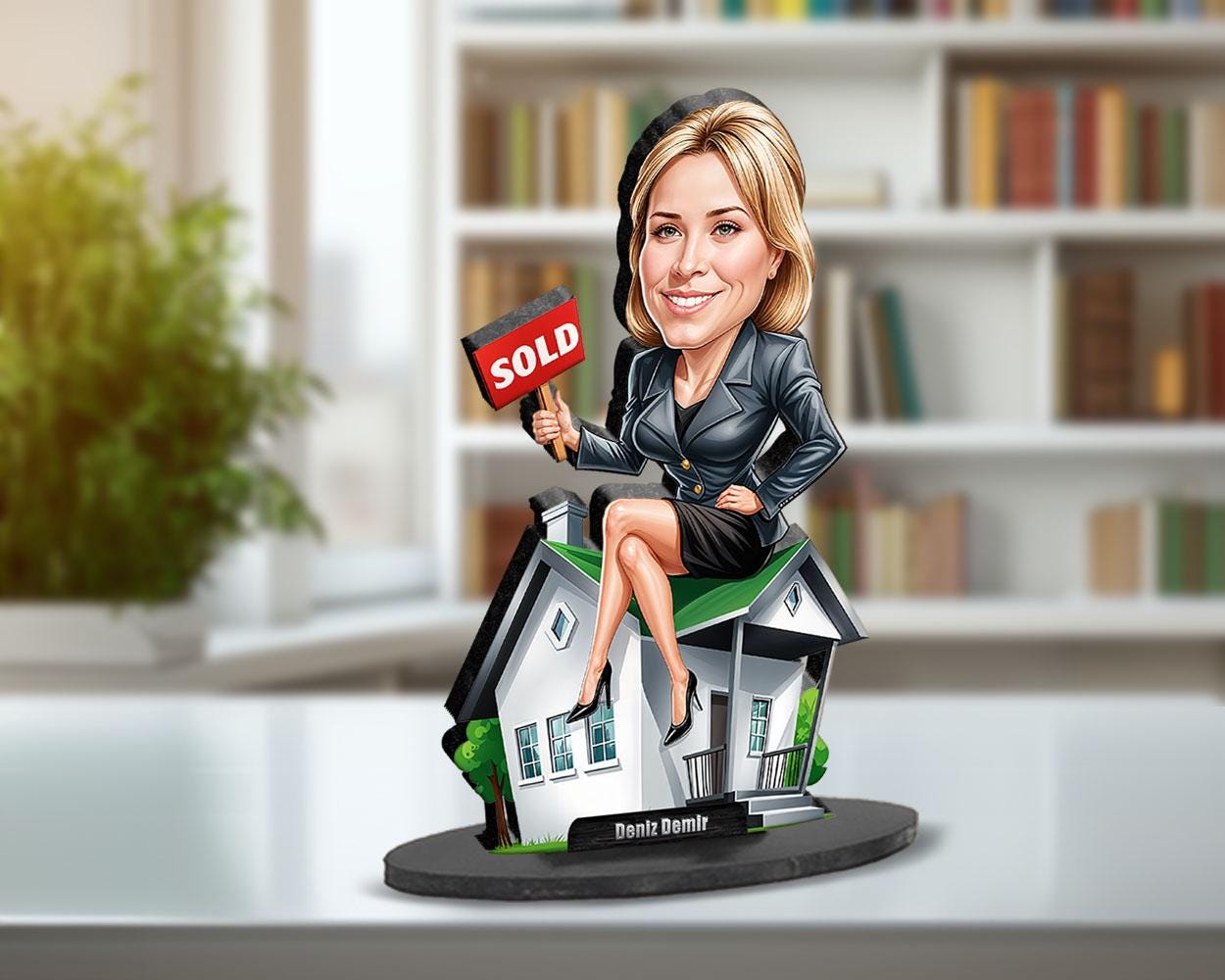 Funny Realtor Gift for Women or Men β Custom Real Estate Agent Figurine, Magnet, Keychain & Car Charm β Personalized from Photo