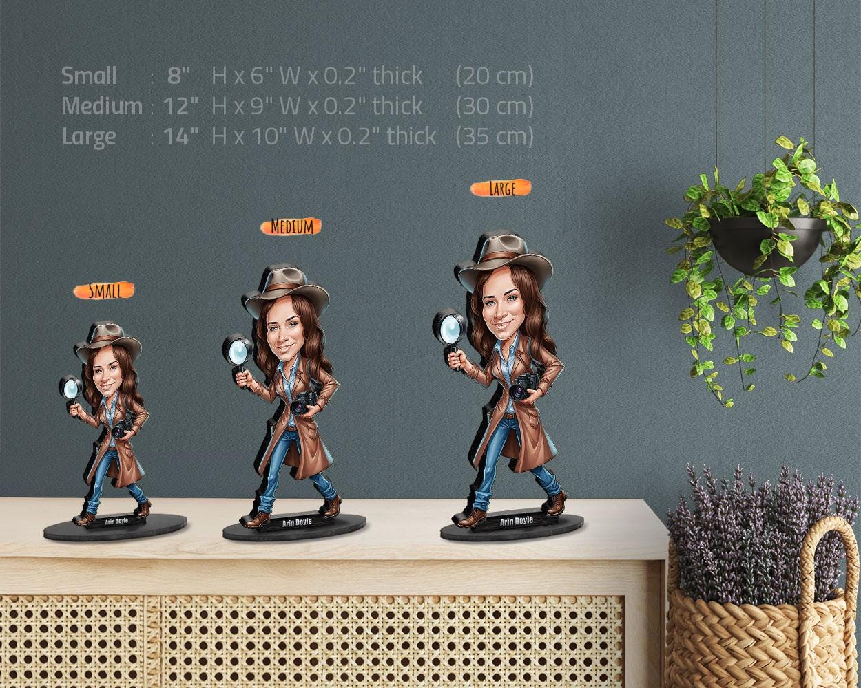 Detective Personalized Gift β Wooden Figurine, Custom Keychain, Car Mirror Charm, Funny Magnet for Him