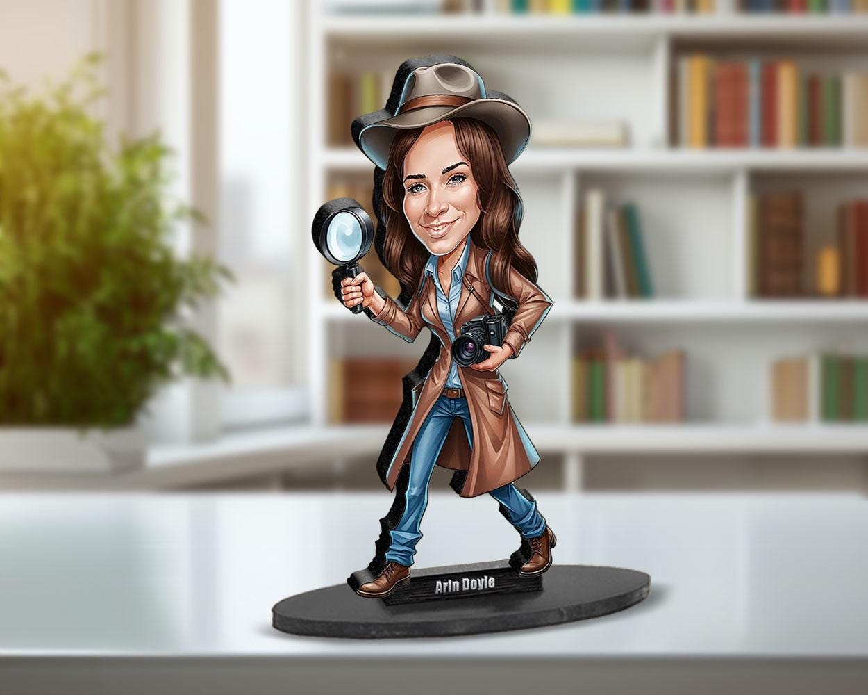 Detective Personalized Gift β Wooden Figurine, Custom Keychain, Car Mirror Charm, Funny Magnet for Him