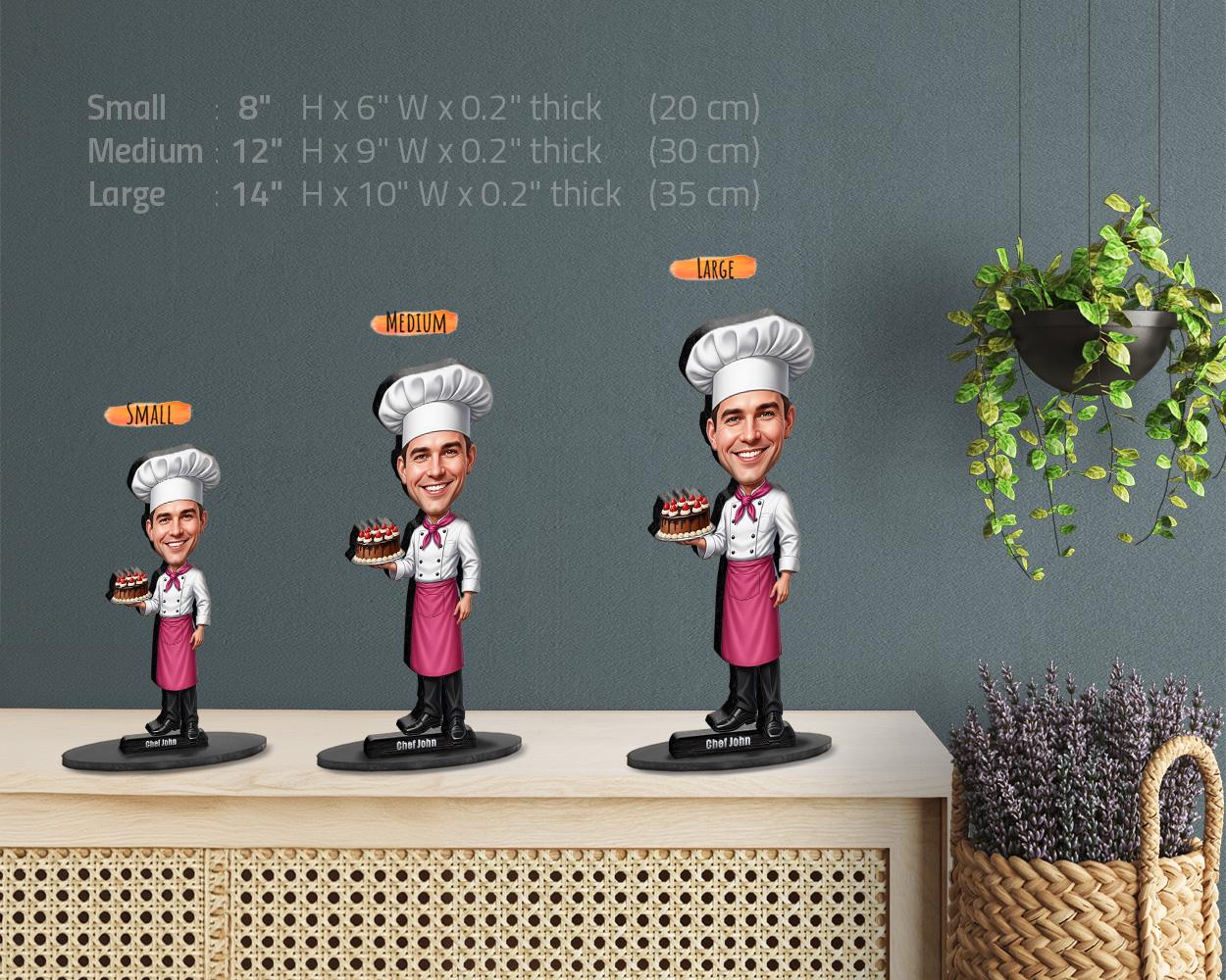 Personalized Male Pastry Chef Gift β Custom Baker Figurine, Magnet, Keychain & Car Charm β Unique Caricature Portrait from Your Photo