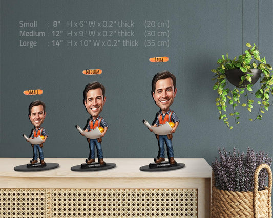 Personalized Construction Manager Gift – Custom Funny Figurine, Magnet, Keychain & Car Charm – Unique Caricature Portrait from Photo