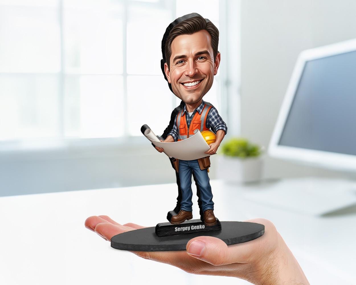 Personalized Construction Manager Gift β Custom Funny Figurine, Magnet, Keychain & Car Charm β Unique Caricature Portrait from Photo
