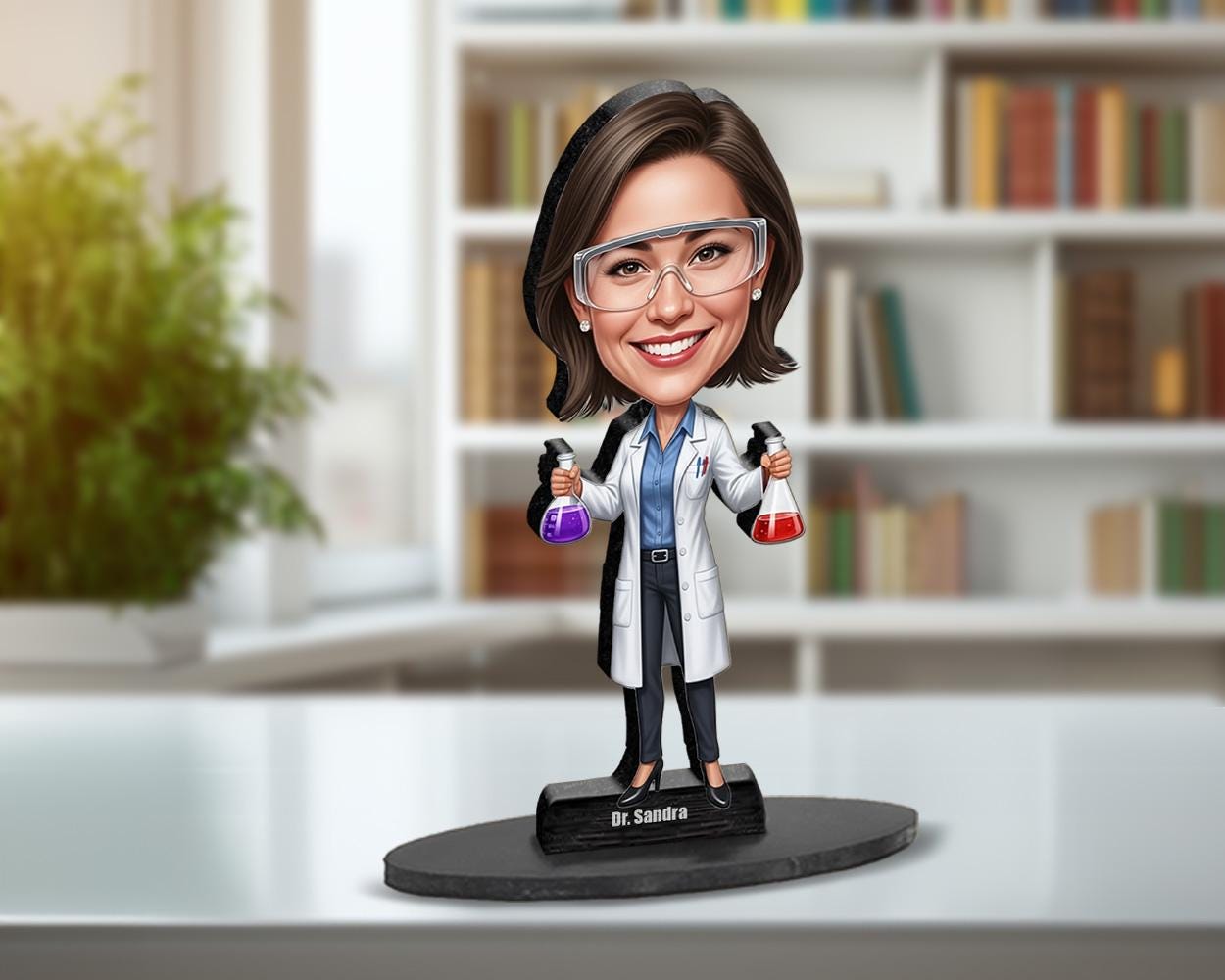 Custom Scientist Figurine | Personalized Chemist & Lab Researcher Graduation Gift from Your Photo | Figurine, Magnet, Keychain, Car Charm