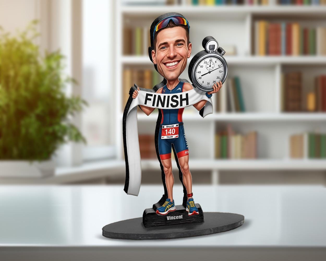 Custom Triathlete Gift for Men β Personalized Funny Figurine or Magnet β Swim Bike Run Caricature from Your Photo