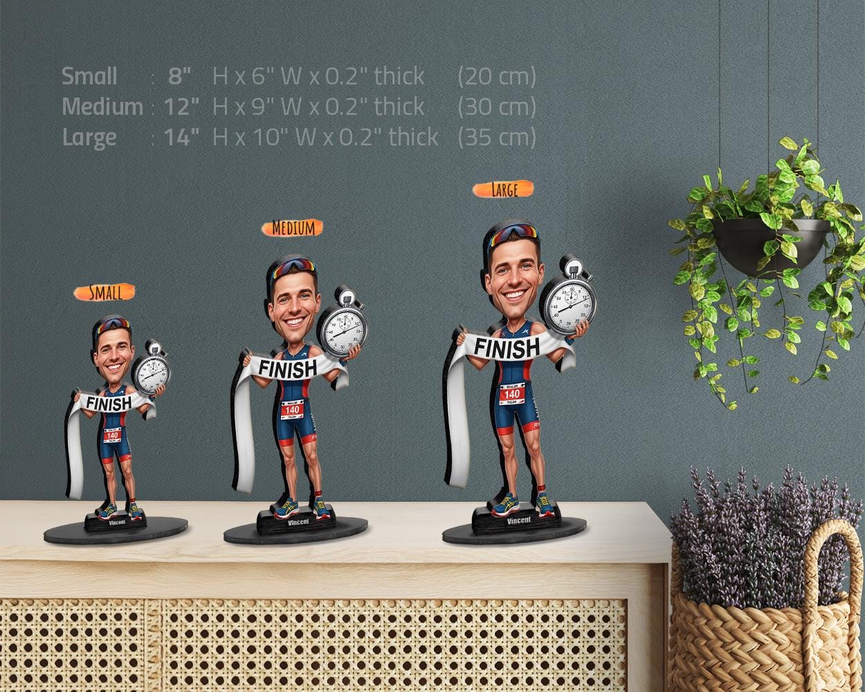 Custom Triathlete Gift for Men β Personalized Funny Figurine or Magnet β Swim Bike Run Caricature from Your Photo