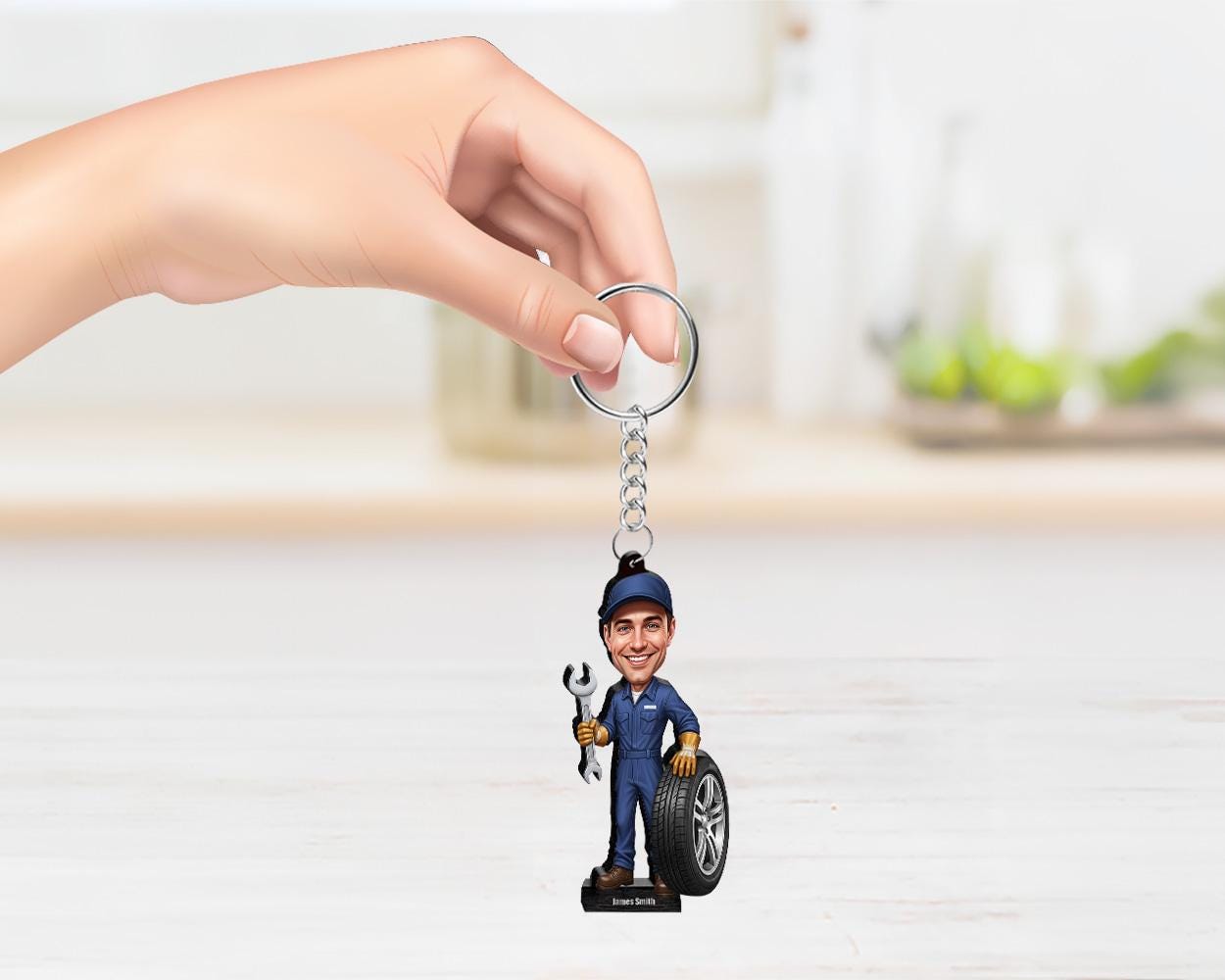Custom Car Mechanic Gift for Men β Personalized Funny Figurine, Magnet, Keychain & Car Charm β Auto Repair Portrait from Your Photo