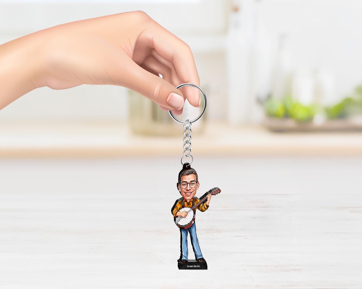 Custom Banjo Player Gift for Men β Personalized Funny Figurine, Magnet, Keychain & Car Charm β Unique Musician Caricature from Your Photo