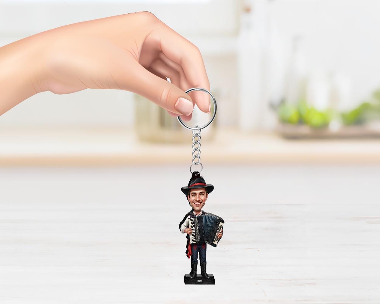 Custom Accordion Player Gift β Personalized Musician Caricature Figurine, Magnet, Keychain & Car Charm β Funny Folk Band Gift from Photo