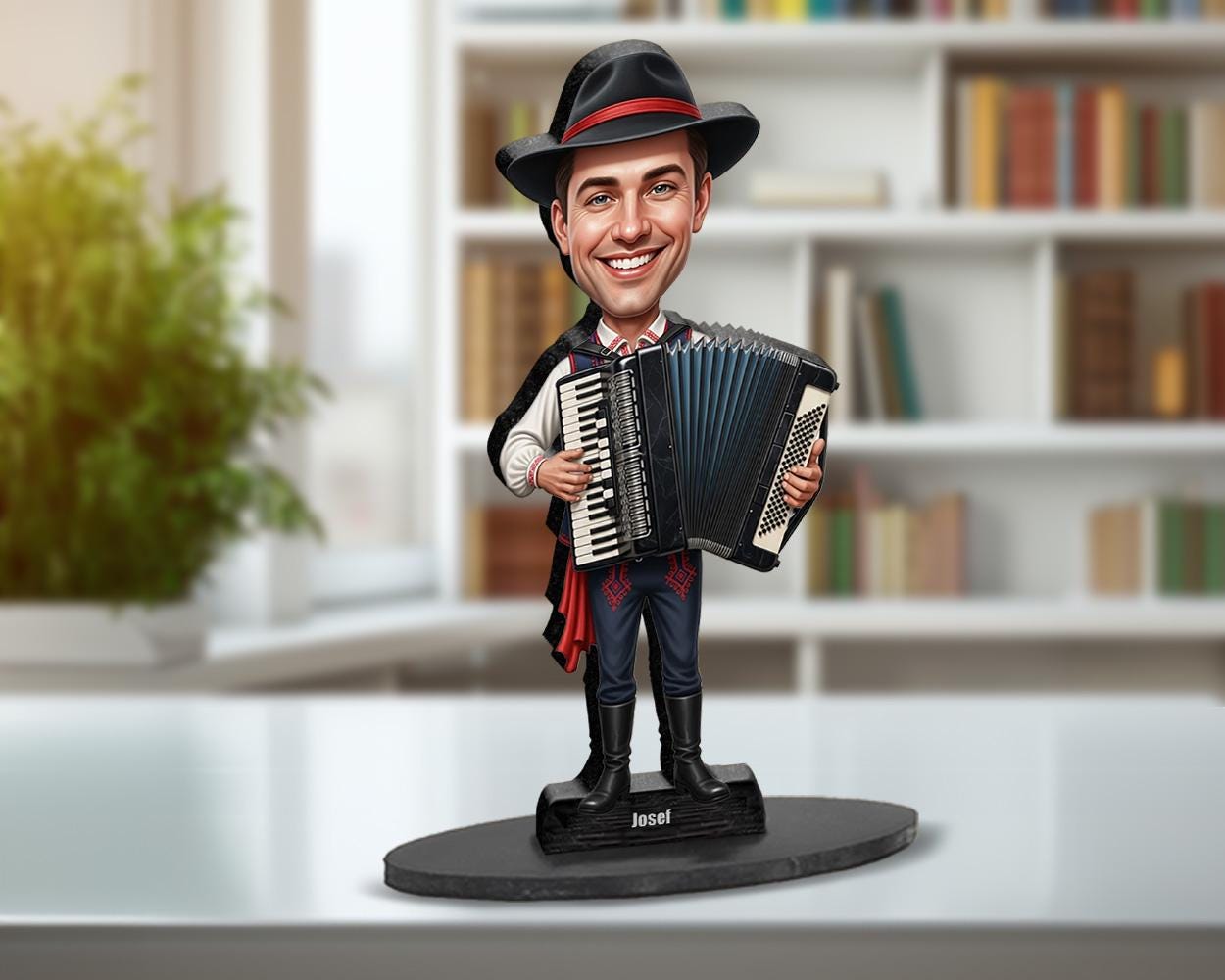 Custom Accordion Player Gift β Personalized Musician Caricature Figurine, Magnet, Keychain & Car Charm β Funny Folk Band Gift from Photo