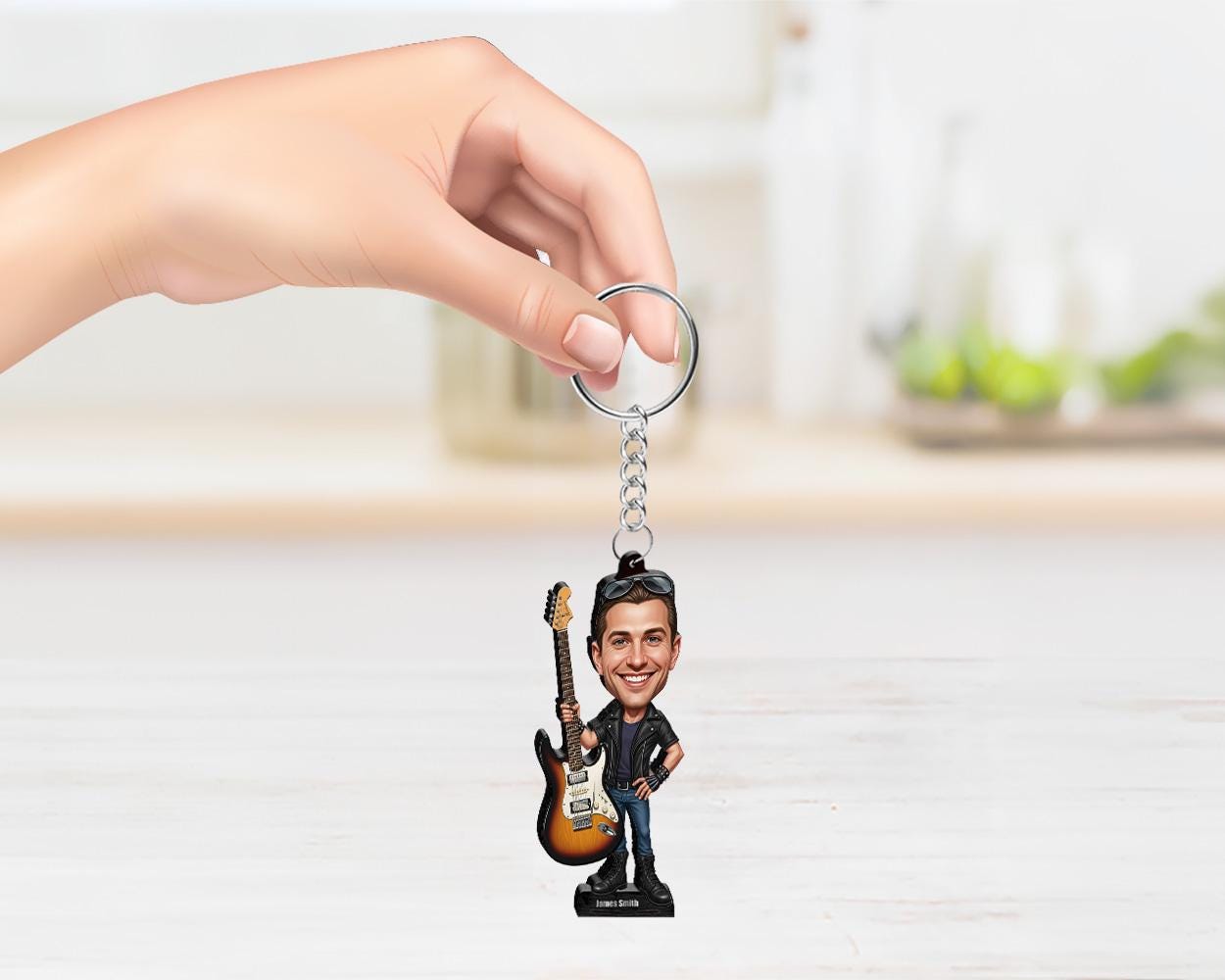 Custom Electric Guitar Player Gift β Funny Rock Figurine, Magnet, Keychain & Car Charm β Personalized Musician Portrait from Photo