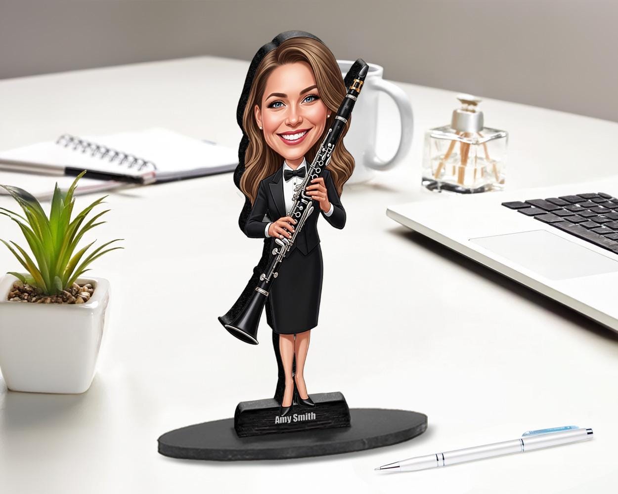 Custom Clarinet Player Gift for Women β Funny Musician Figurine, Magnet, Keychain & Car Charm β Personalized Portrait from Your Photo