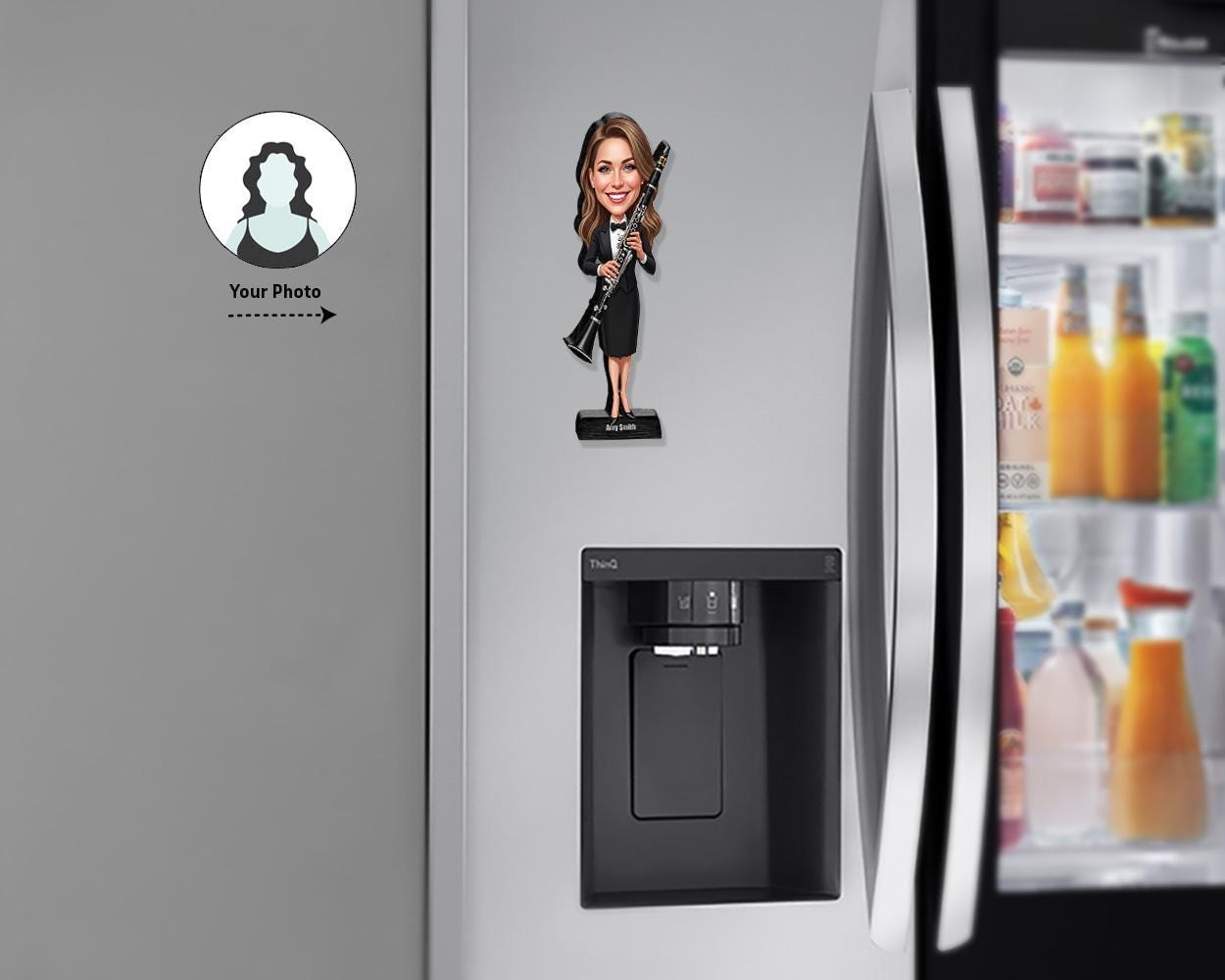 Custom Clarinet Player Gift for Women β Funny Musician Figurine, Magnet, Keychain & Car Charm β Personalized Portrait from Your Photo