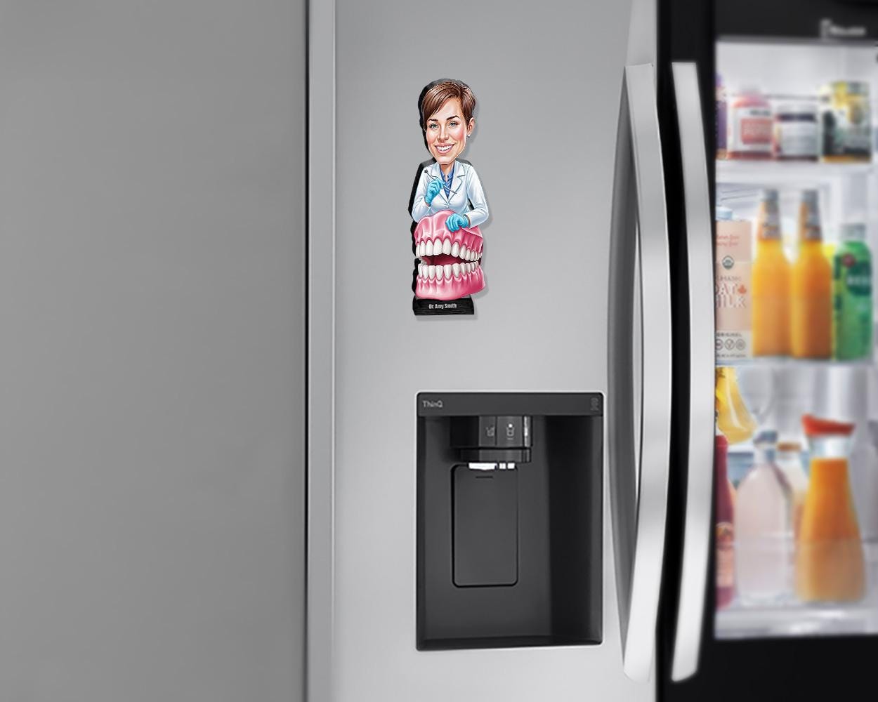 Orthodontist Graduation Gift | Custom Dentist Figurine with Dental Model | Personalized Caricature Figurine, Magnet, Keychain & Car Charm