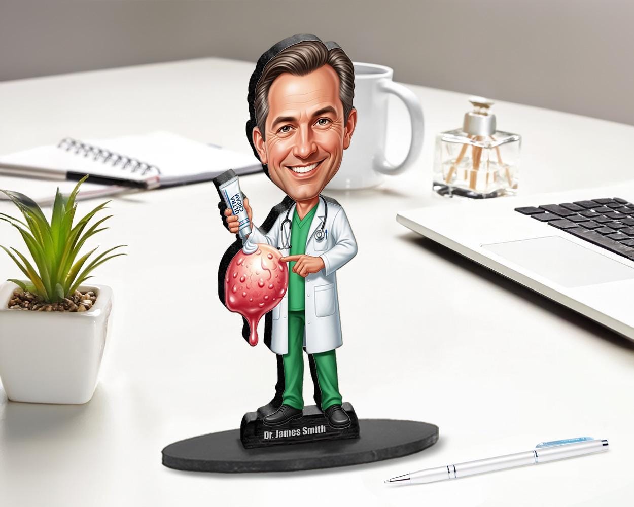 Custom Dermatologist Gift for Him | Male Skin Doctor Figurine with Name & Photo | Funny Caricature Magnet, Keychain | Car Charm Idea