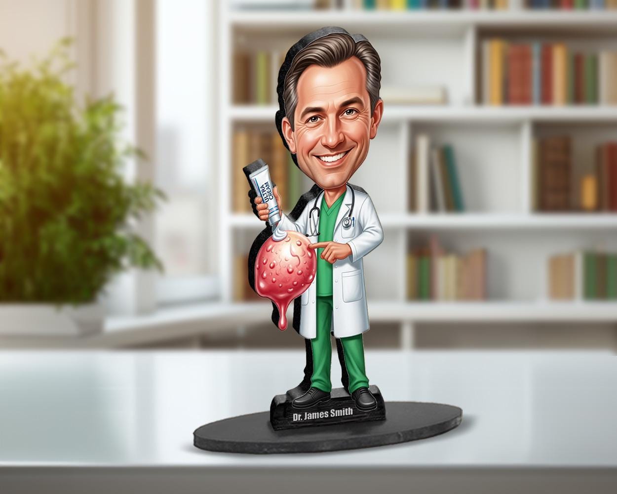 Custom Dermatologist Gift for Him | Male Skin Doctor Figurine with Name & Photo | Funny Caricature Magnet, Keychain | Car Charm Idea
