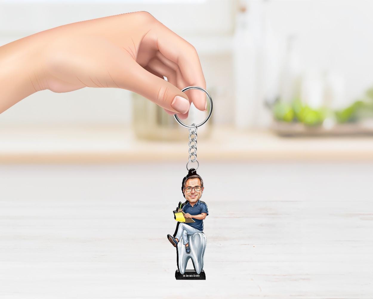 Custom Dental Charting Dentist Gift | Funny Tooth Figurine with Clipboard & Name | Personalized Caricature Magnet, Keychain, Car Charm
