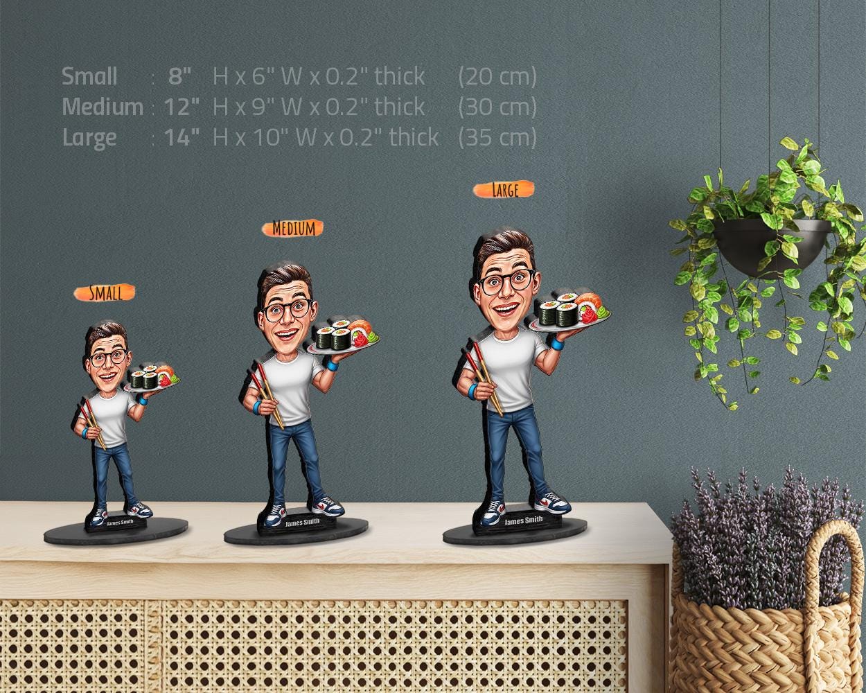 Personalized Sushi Lover Gift for Men β Custom Funny Figurine, Magnet, Keychain & Car Charm β Unique Caricature Portrait from Your Photo