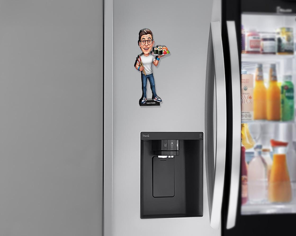 Personalized Sushi Lover Gift for Men β Custom Funny Figurine, Magnet, Keychain & Car Charm β Unique Caricature Portrait from Your Photo