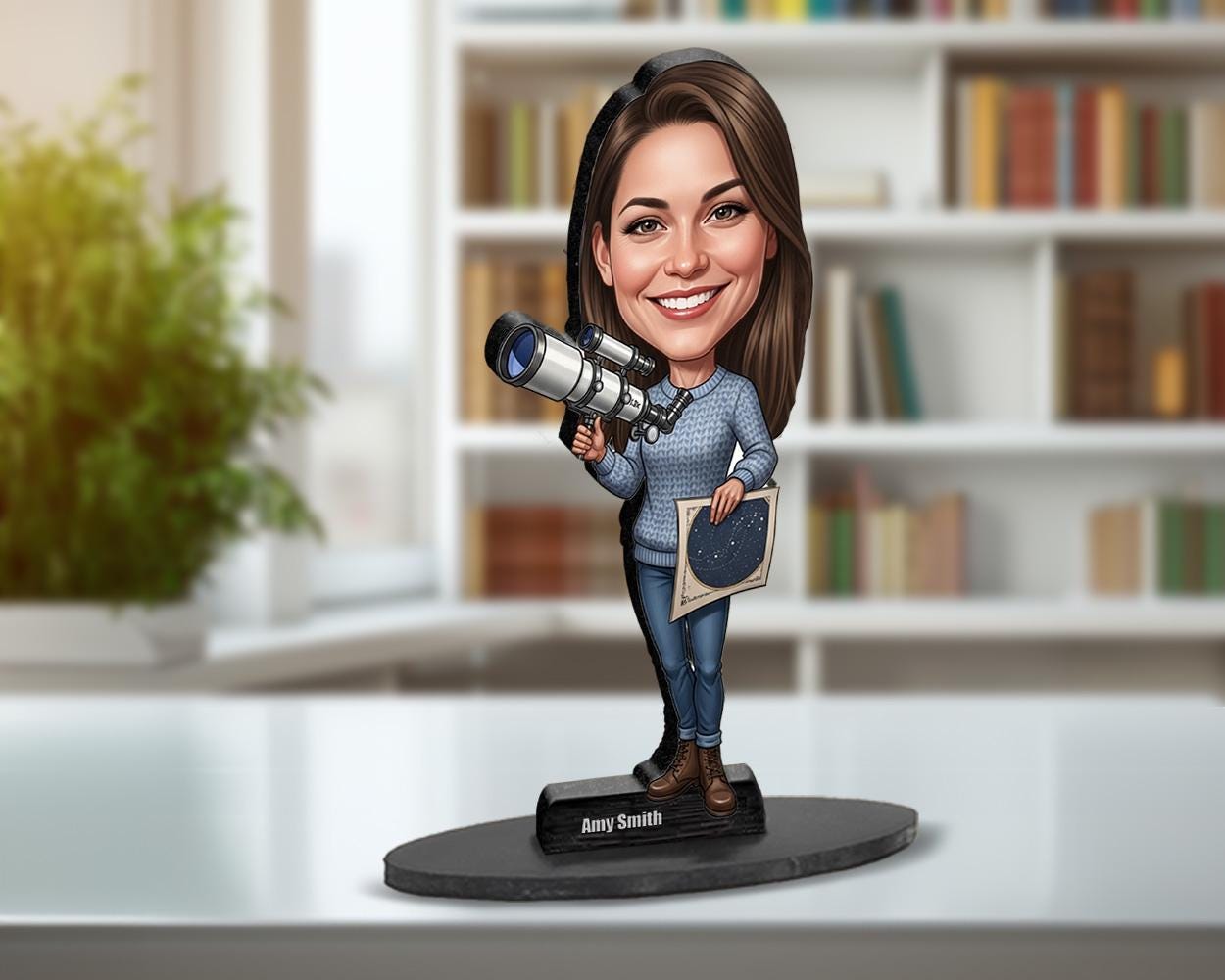 Personalized Female Astronomer Gift | Custom Stargazer Figurine with Name & Photo | Funny Magnet, Keychain | Car Charm Keepsake