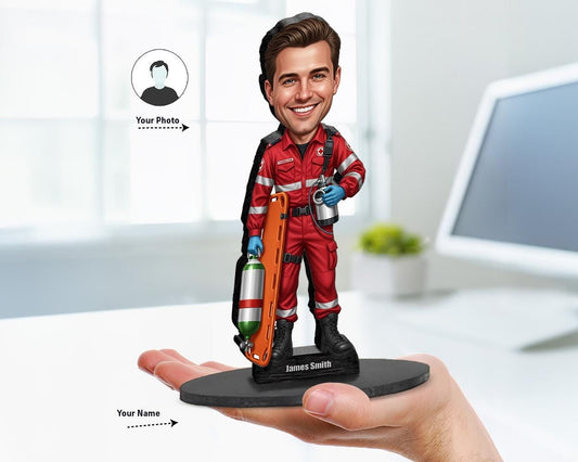 Custom Paramedic Gift for Men & Women | Funny EMT Figurine with Name, Photo | Personalized Magnet, Keychain or Car Charm Keepsake