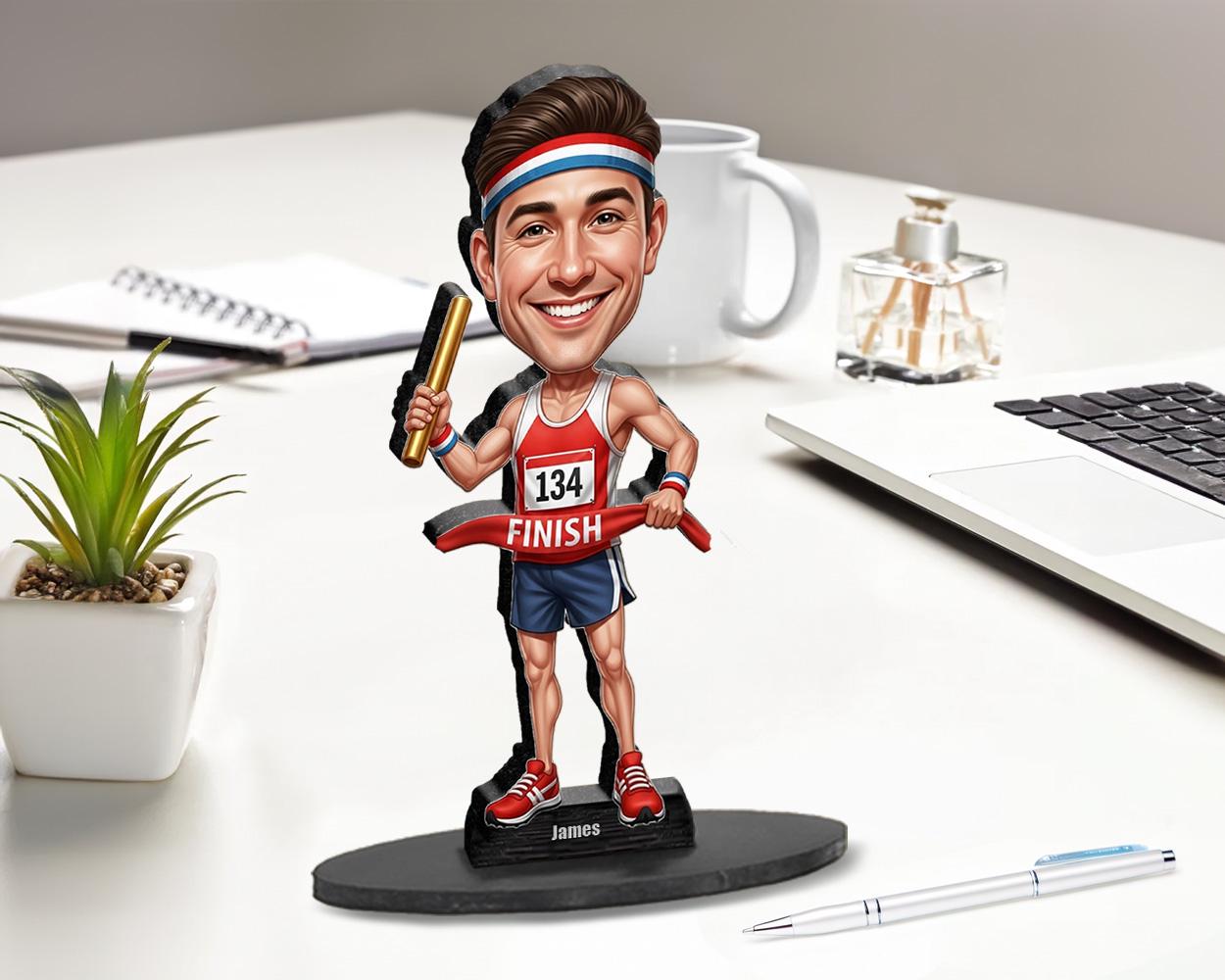 Custom Relay Runner Gift for Men β Personalized Funny Figurine or Magnet β Track Team Portrait from Your Photo