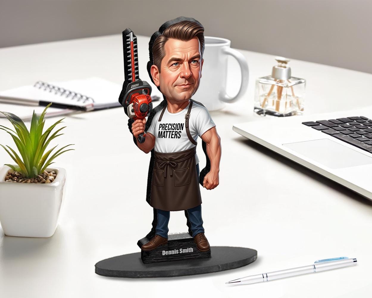 Funny Barber Gift for Men | Custom Caricature Figurine with Hedge Trimmer | Personalized Magnet, Keychain & Car Charm from Your Photo