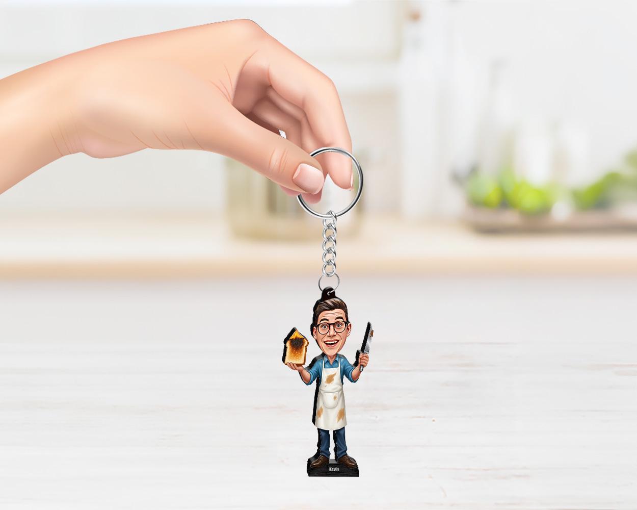 Funny Cooking Fail Figurine for Men | Burnt Toast Chef Caricature Gift | Custom Kitchen Magnet, Keychain & Car Charm