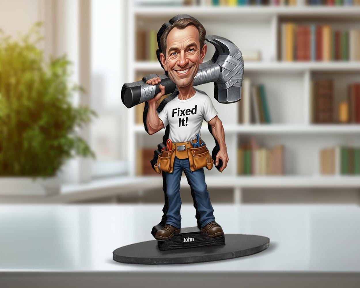 Fixed It Figurine | Funny Handy Man Caricature Gift | Personalized Tool Guy Magnet, Keychain, Car Charm