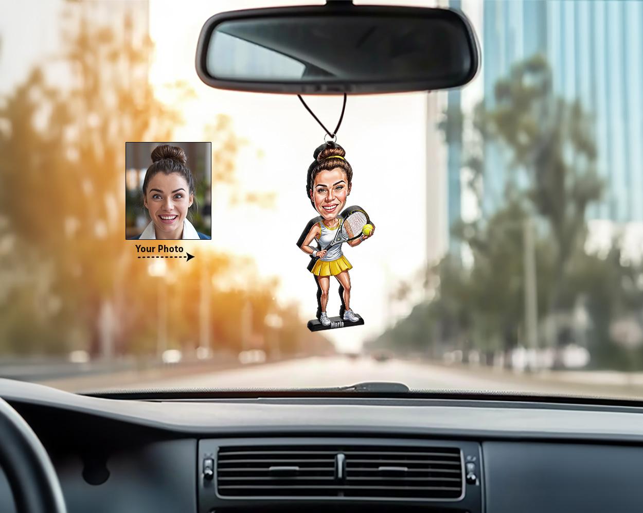 Personalized Tennis Player Gift for Women | Custom Female Athlete Figurine with Name & Photo | Magnet, Keychain, Car Charm | TP95768