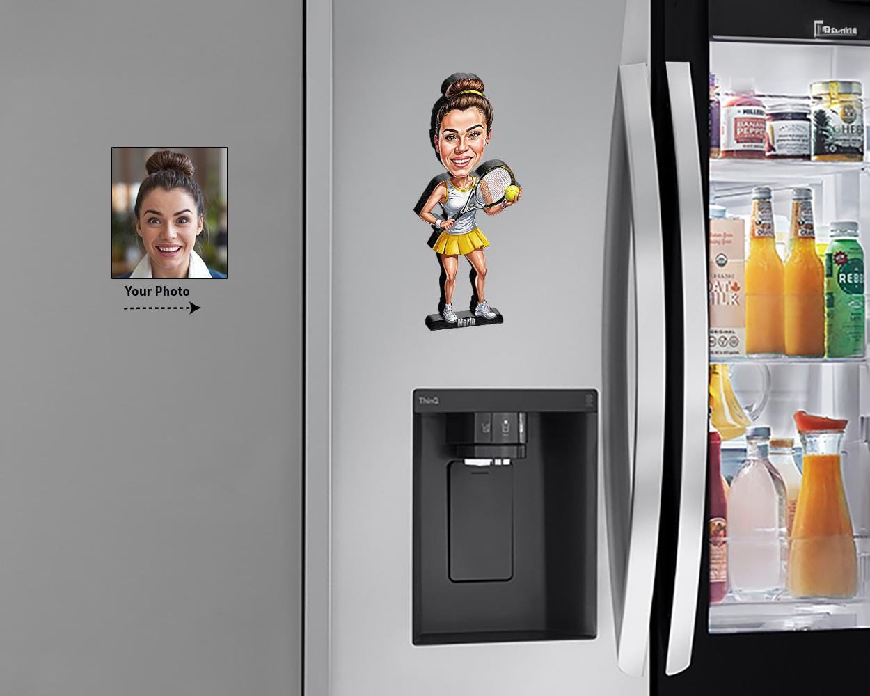 Personalized Tennis Player Gift for Women | Custom Female Athlete Figurine with Name & Photo | Magnet, Keychain, Car Charm | TP95768