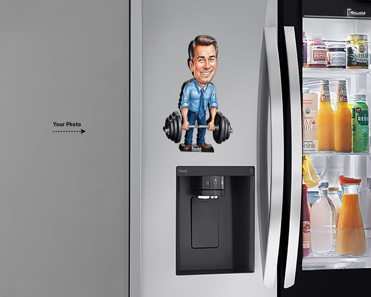 Office Worker Gift | Strong Boss Figurine β Funny Personalized Caricature with Barbell β Custom Magnet, Keychain & Car Charm