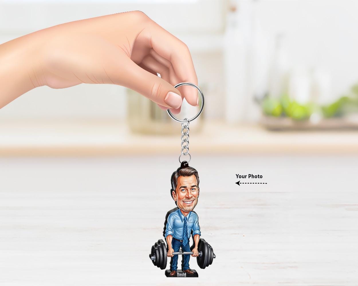 Office Worker Gift | Strong Boss Figurine β Funny Personalized Caricature with Barbell β Custom Magnet, Keychain & Car Charm