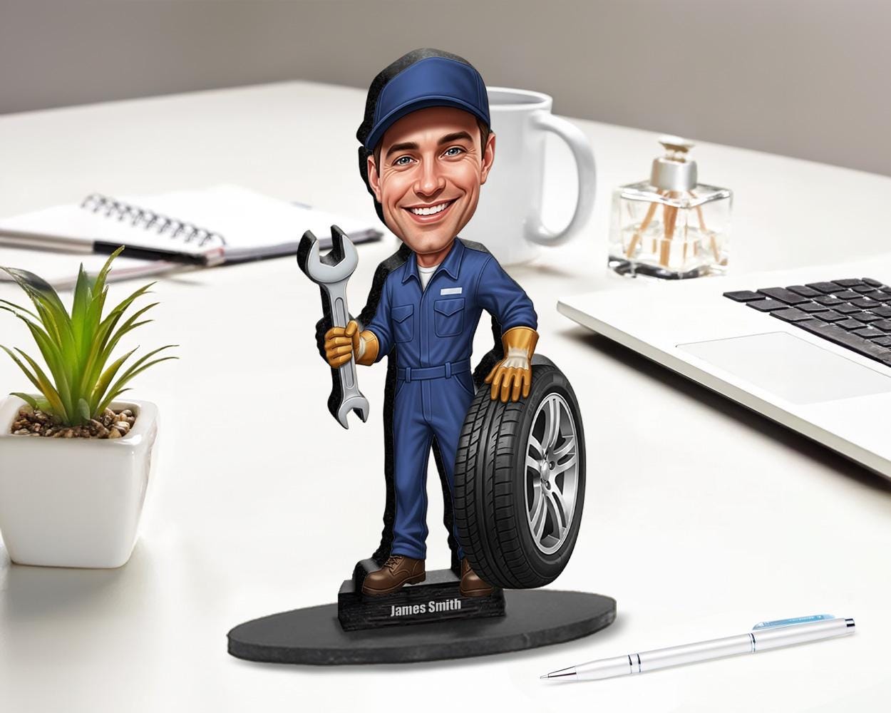 Custom Car Mechanic Gift for Men β Personalized Funny Figurine, Magnet, Keychain & Car Charm β Auto Repair Portrait from Your Photo