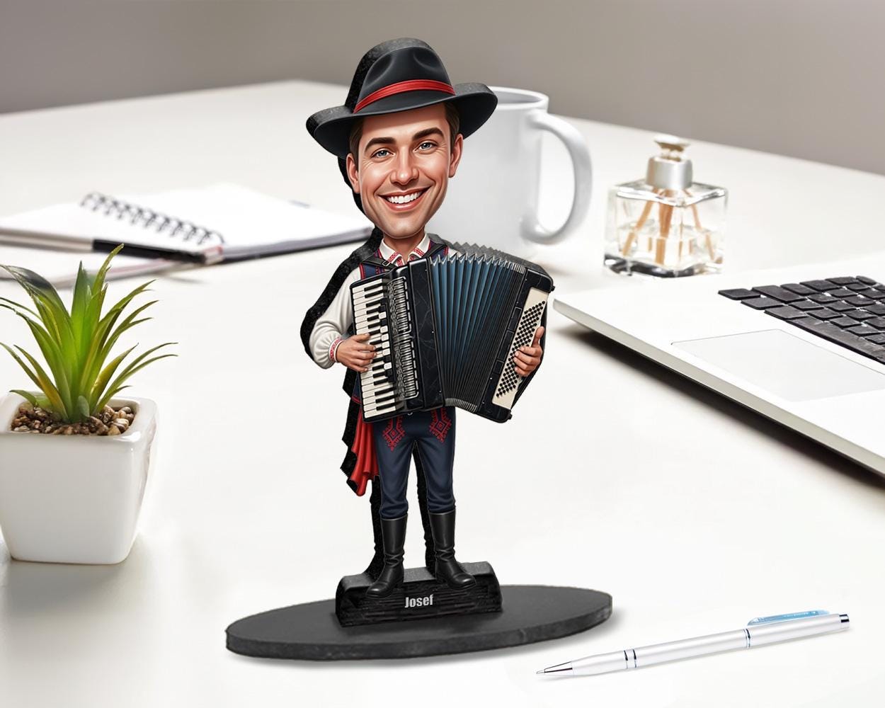 Custom Accordion Player Gift β Personalized Musician Caricature Figurine, Magnet, Keychain & Car Charm β Funny Folk Band Gift from Photo