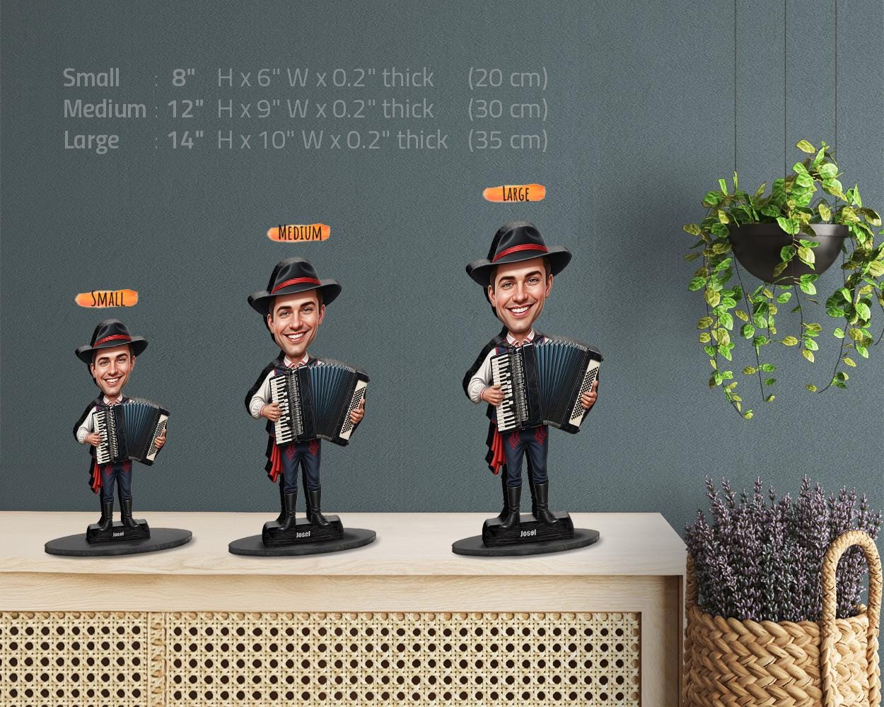 Custom Accordion Player Gift β Personalized Musician Caricature Figurine, Magnet, Keychain & Car Charm β Funny Folk Band Gift from Photo