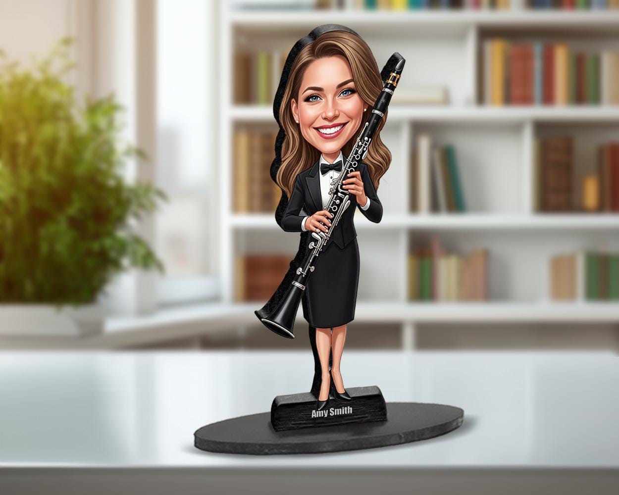 Custom Clarinet Player Gift for Women β Funny Musician Figurine, Magnet, Keychain & Car Charm β Personalized Portrait from Your Photo