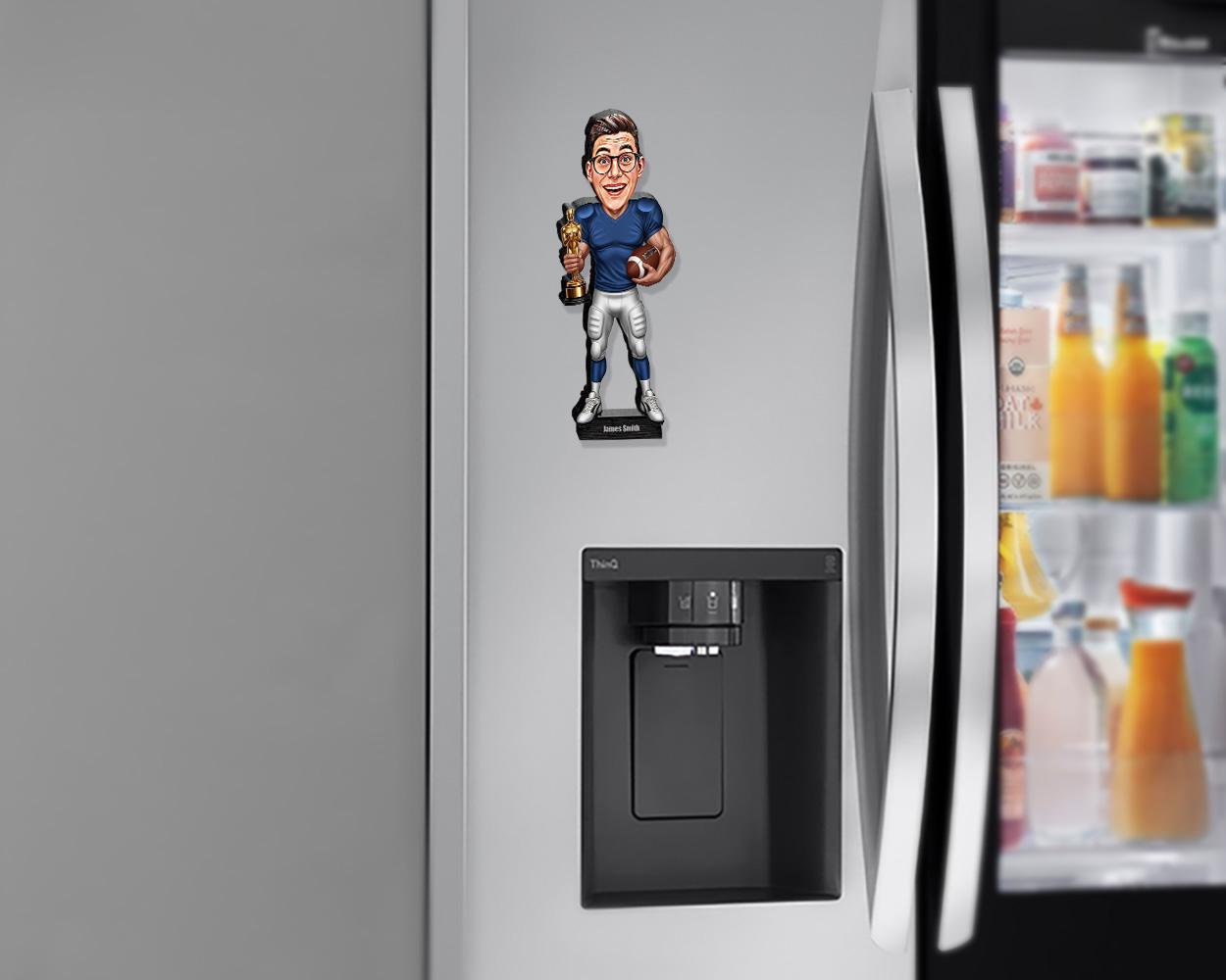 Custom Football Award Gift | Personalized Funny Figurine with Trophy | American Football Magnet, Keychain, Car Charm