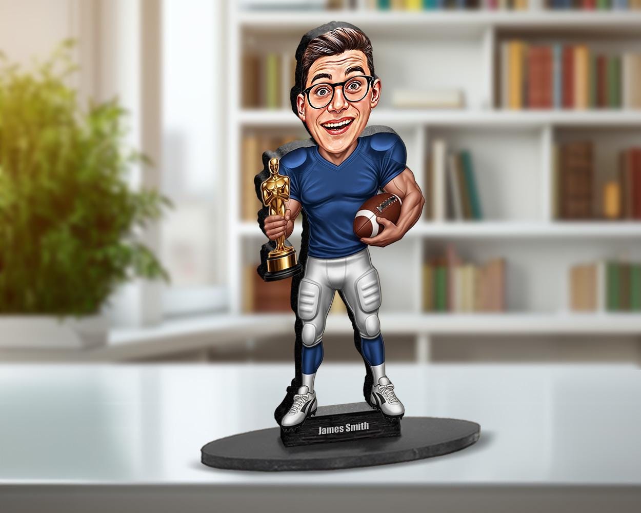 Custom Football Award Gift | Personalized Funny Figurine with Trophy | American Football Magnet, Keychain, Car Charm