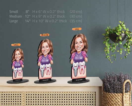 Personalized Prosthodontist Gift for Women | Custom Dental Implant Doctor Figurine with Name & Photo | Funny Magnet, Keychain | Car Charm