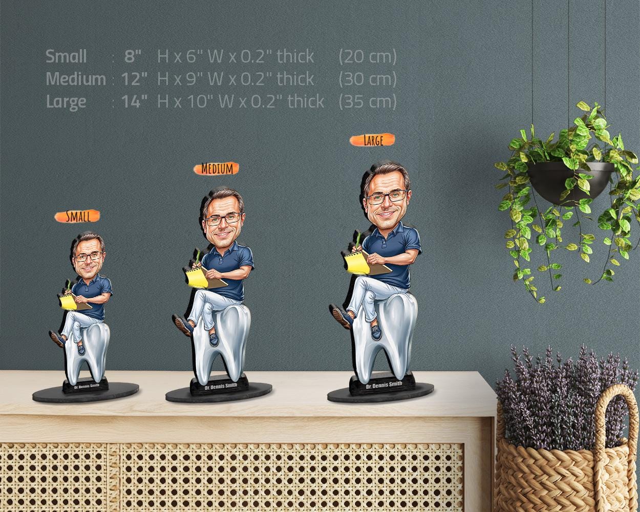 Custom Dental Charting Dentist Gift | Funny Tooth Figurine with Clipboard & Name | Personalized Caricature Magnet, Keychain, Car Charm