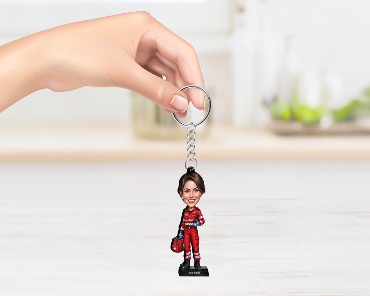 Custom Paramedic Gift for Men & Women | Funny EMT Figurine with Name, Photo | Personalized Magnet, Keychain or Car Charm Keepsake